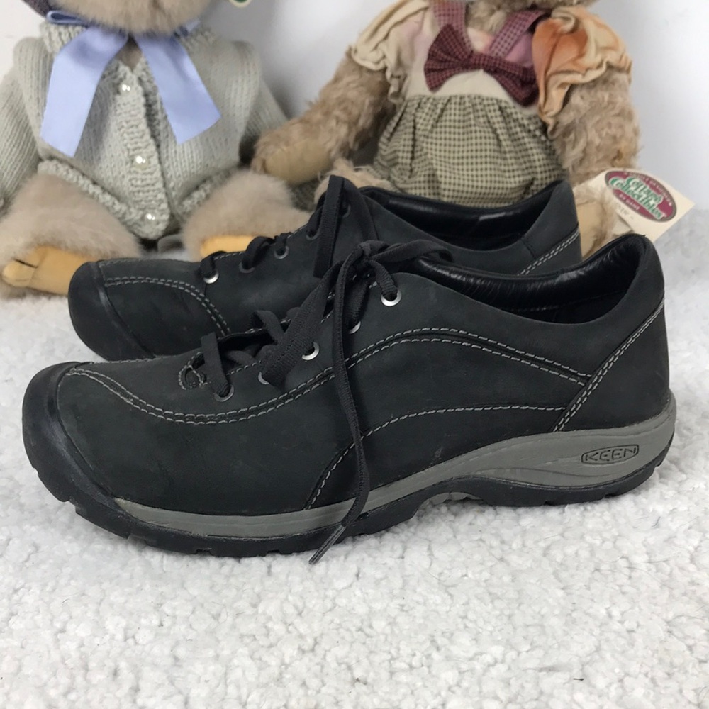 KEEN Presidio Womens Black Leather Lace-Up Casual Shoes